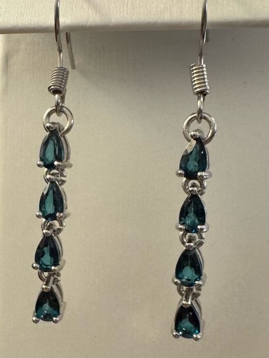 Vintage Jewelry - Dangling topaz earrings pear shape teardrop hook silver gemstone